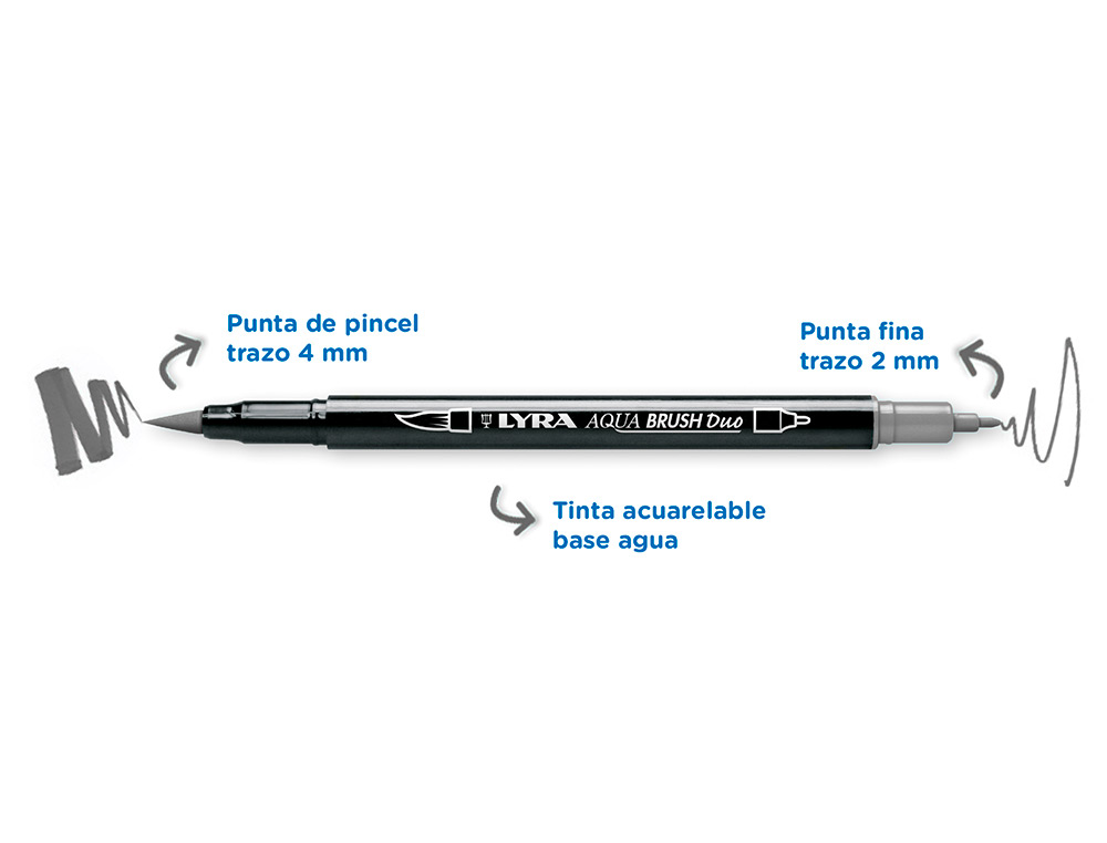 MARCADOR LYRA AQUA BRUSH AGUARELAVEL DUPLA PONTA E PINCEL TONS CINZAS BLISTER DE 6 UNIDADES SORTIDAS