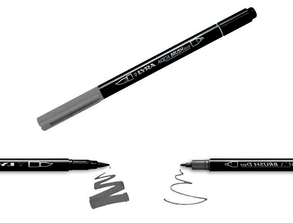 MARCADOR LYRA AQUA BRUSH AGUARELAVEL DUPLA PONTA E PINCEL TONS CINZAS BLISTER DE 6 UNIDADES SORTIDAS