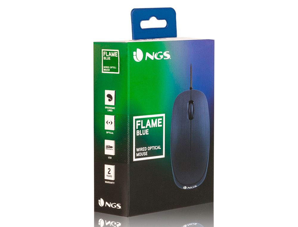 RATON NGS WIRED FLAME OPTICO CON CABLE 1000 DPI AMBIDIESTROS USB COLOR AZUL