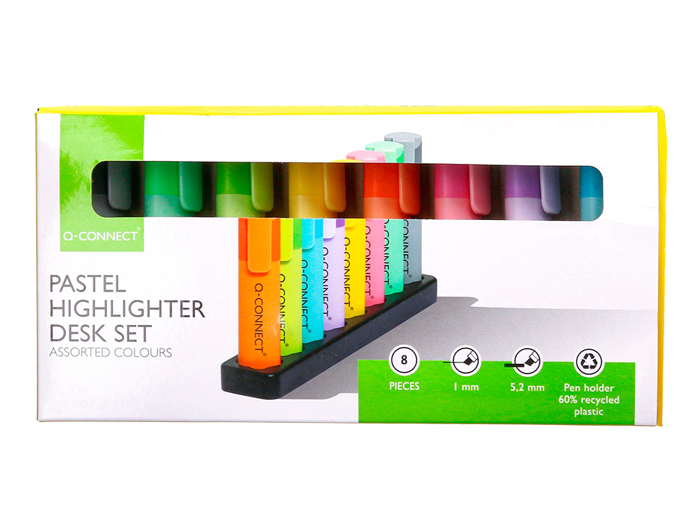 MARCADOR FLUORESCENTE Q-CONNECT PASTEL PONTA BISELADA ESTOJO DE SECRETARIA 8 CORES SORTIDAS