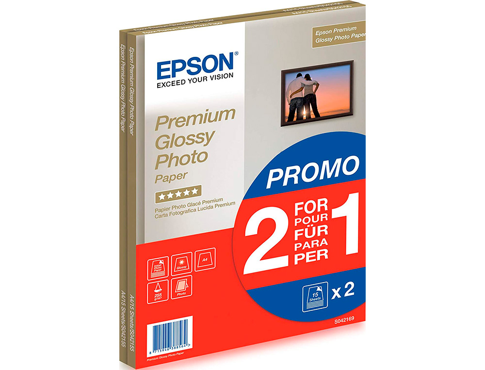 PAPEL FOTOGRAFICO EPSON PREMIUN GLOSSY PHOTO ACETINADO DIN A4 PROMO 2 X 15 FOLHAS 225 GR