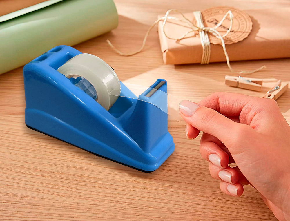 DESENROLADOR SECRETARIA Q-CONNECT PLASTICO PARA FITAS DE 33 MT COR AZUL 135X58X60 MM