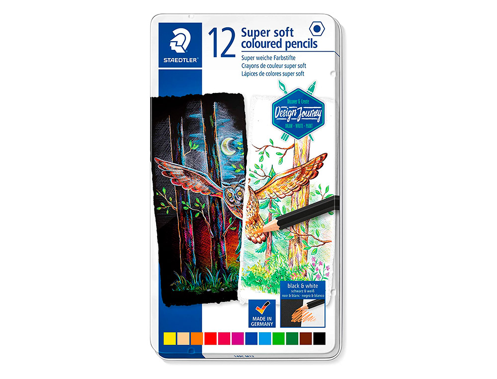 LAPIS DE COR STAEDTLER SUPER SOFT CAIXA METALICA DE 12 CORES SORTIDAS