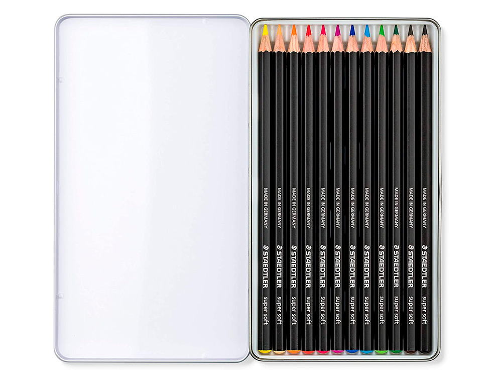 LAPIS DE COR STAEDTLER SUPER SOFT CAIXA METALICA DE 12 CORES SORTIDAS