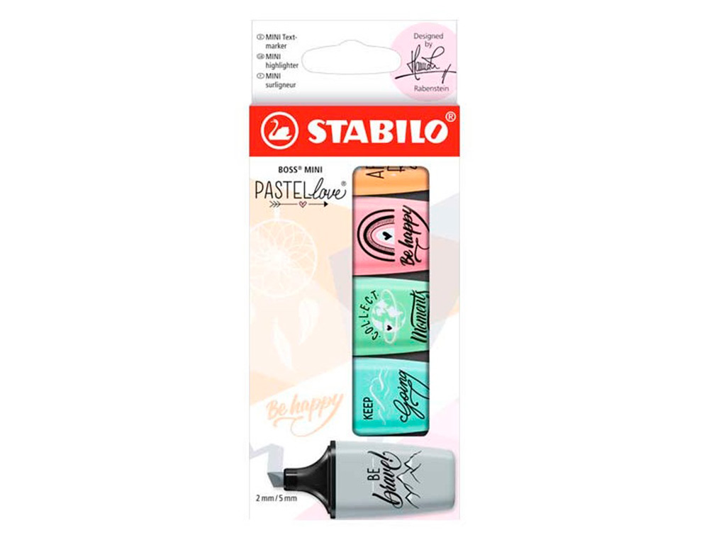 MARCADOR STABILO BOSS MINI PASTEL LOVE ESTOJO DE 5 UNIDADES CORES SORTIDAS
