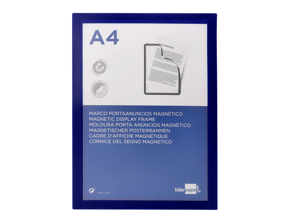 MOLDURA PORTA ANUNCIOS LIDERPAPEL MAGNETICA DIN A4 SUPORTE ADESIVO REMOVIVEL COR AZUL
