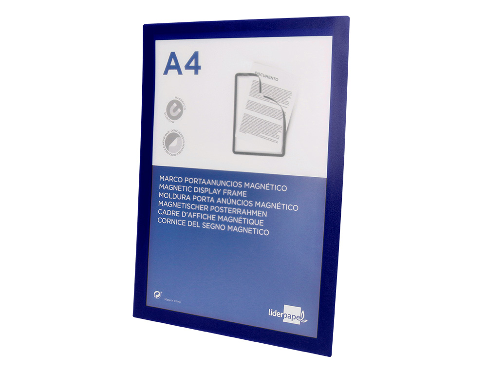 MOLDURA PORTA ANUNCIOS LIDERPAPEL MAGNETICA DIN A4 SUPORTE ADESIVO REMOVIVEL COR AZUL