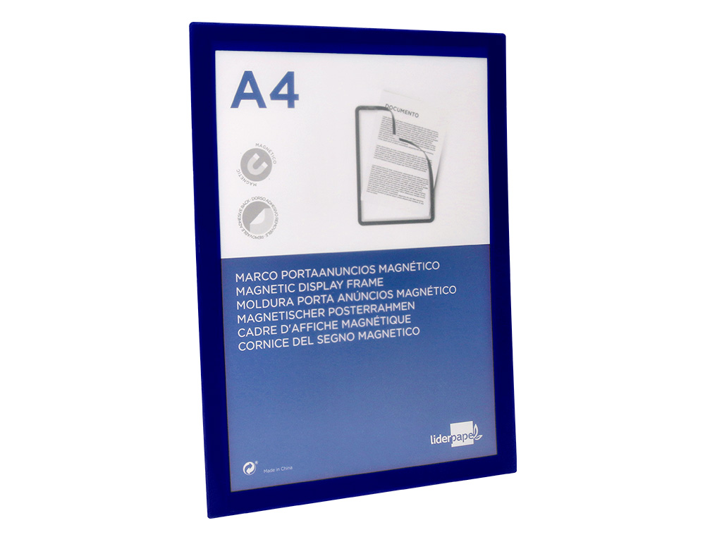 MOLDURA PORTA ANUNCIOS LIDERPAPEL MAGNETICA DIN A4 SUPORTE ADESIVO REMOVIVEL COR AZUL
