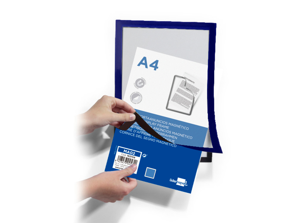 MOLDURA PORTA ANUNCIOS LIDERPAPEL MAGNETICA DIN A4 SUPORTE ADESIVO REMOVIVEL COR AZUL