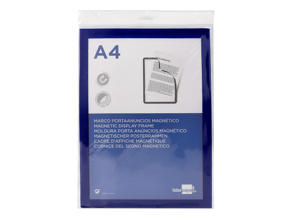 MOLDURA PORTA ANUNCIOS LIDERPAPEL MAGNETICA DIN A4 SUPORTE ADESIVO REMOVIVEL COR AZUL