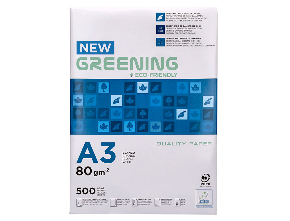 PAPEL FOTOCOPIA GREENING DIN A3 80 GR EMBALAGEM DE 500 FOLHAS