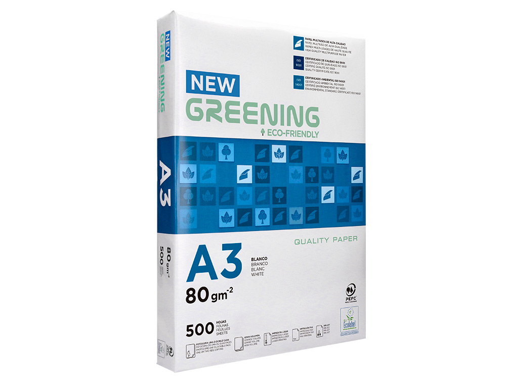 PAPEL FOTOCOPIA GREENING DIN A3 80 GR EMBALAGEM DE 500 FOLHAS