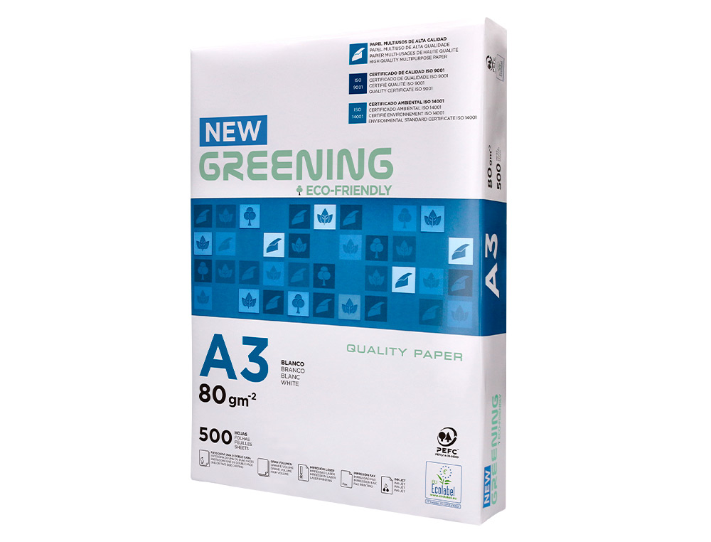 PAPEL FOTOCOPIA GREENING DIN A3 80 GR EMBALAGEM DE 500 FOLHAS