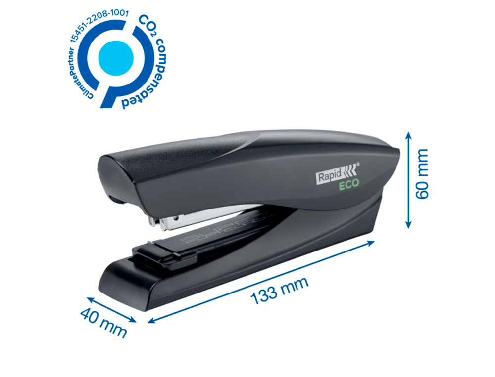 AGRAFADOR RAPID FASHION ECO PLASTICO 100% RECICLADO CAPACIDADE 25 FOLHAS USA AGRAFES 24/6 E 26/6 COR PRETO