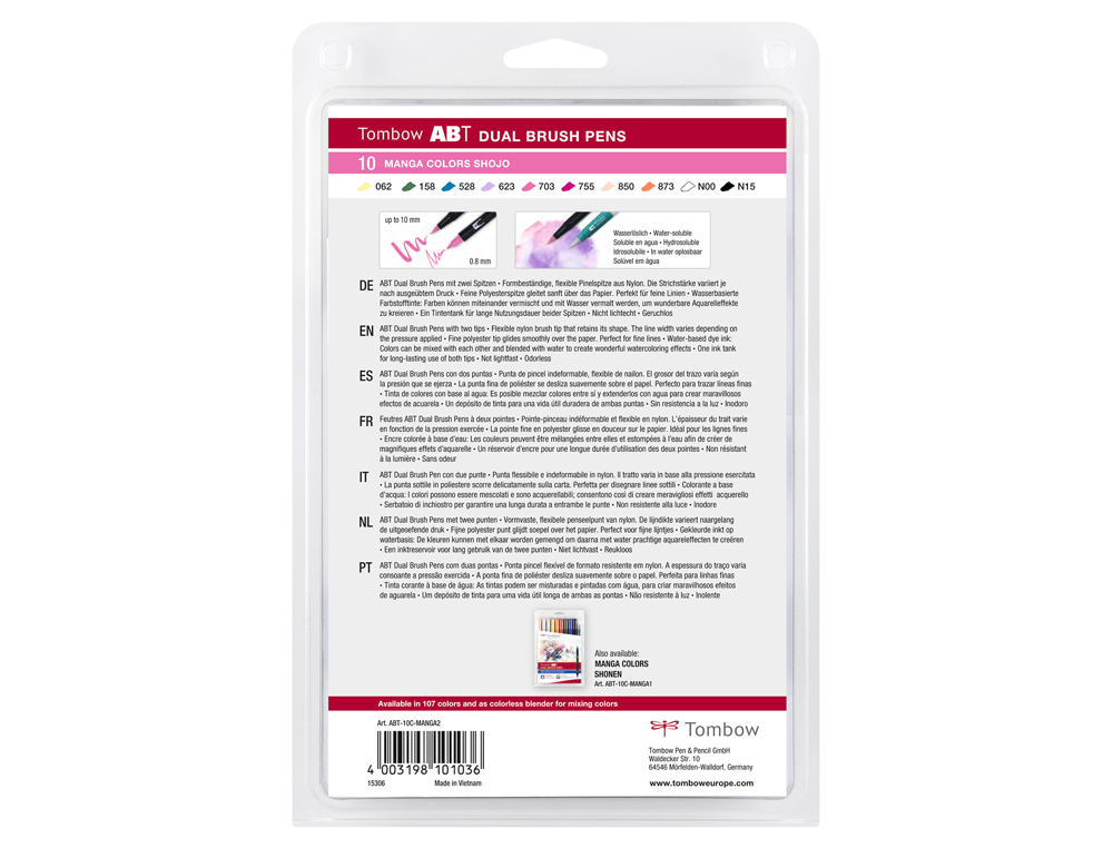 MARCADOR TOMBOW DUAL BRUSH PONTA DUPLA PINCEL ESTOJO DE 10 UNIDADES CORES SORTIDAS