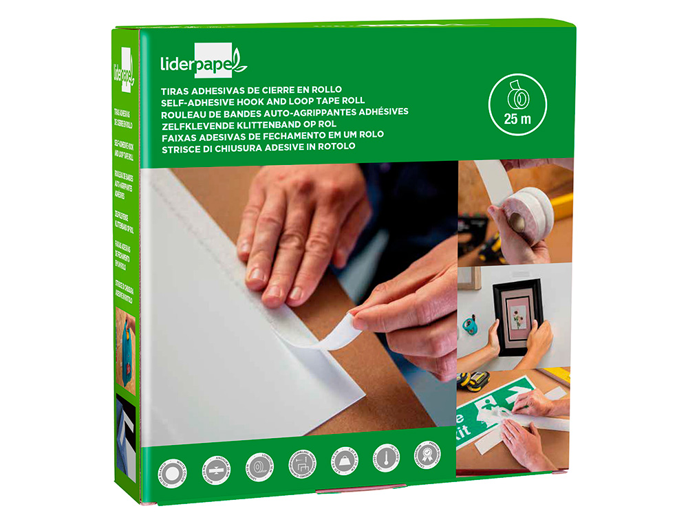FITA DE FECHO ADESIVA LIDERPAPEL VELCRO BRANCO 20MM X 25M