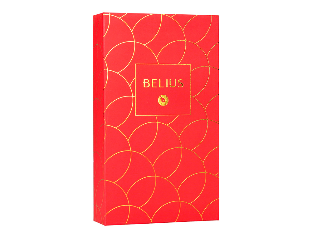 CANETA E ESTOJO COURO BELIUS PASSION DOR ALUMINIO TEXTURA ESCOVADO VERMELHO E DOURADO TINTA AZUL CAIXA DESIGN