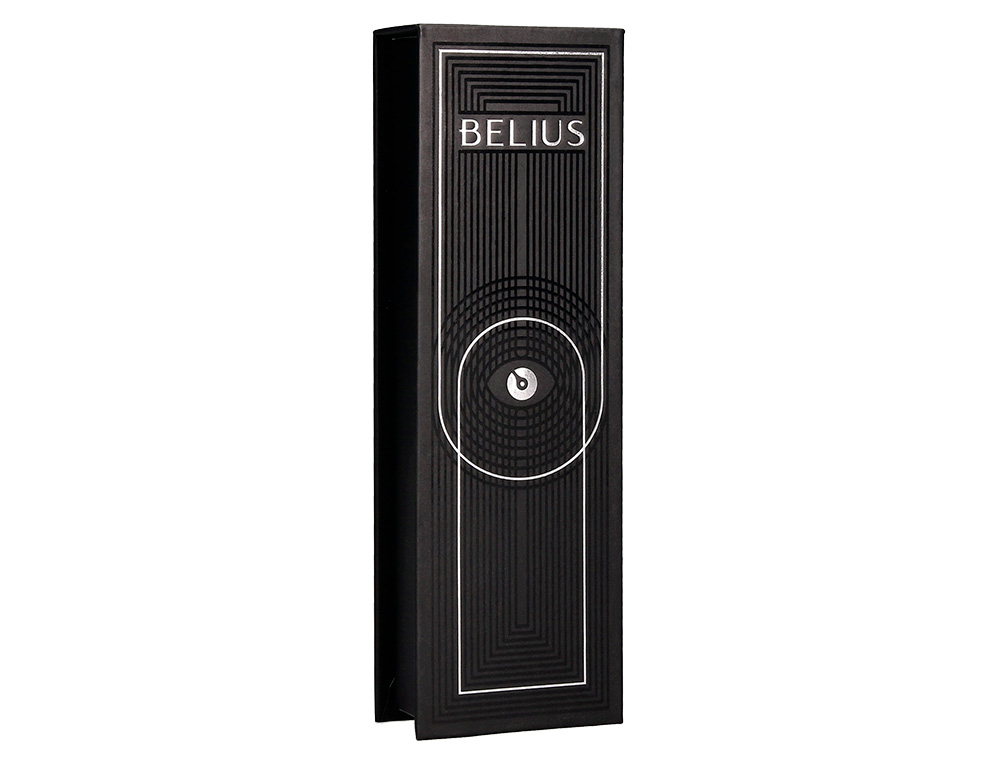 ESFEROGRAFICA BELIUS TURBO ALUMINIO TEXTURA PONTILHADA DESENHO PRETO E PRATEADO TINTA AZUL CAIXA DESIGN