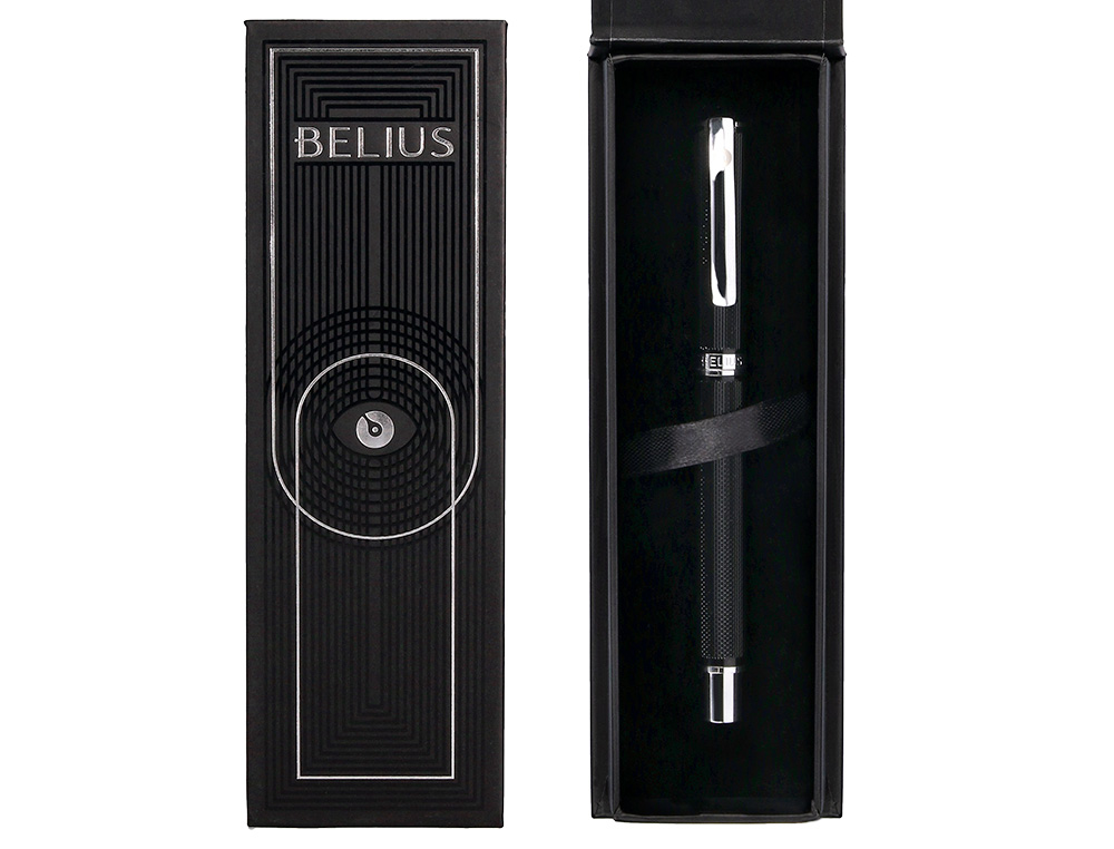 ESFEROGRAFICA BELIUS TURBO ALUMINIO TEXTURA PONTILHADA DESENHO PRETO E PRATEADO TINTA AZUL CAIXA DESIGN