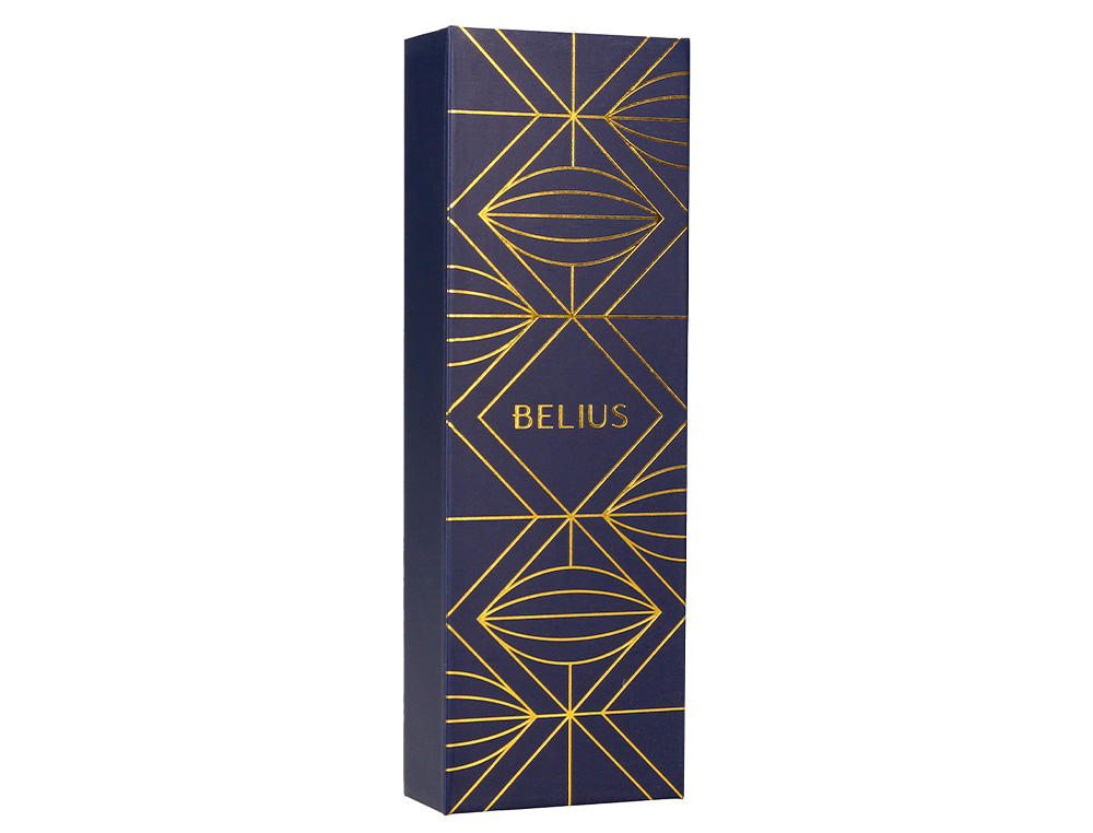 CANETA BELIUS SOIREE ALUMINIO DESENHO ART DECO AZUL MARINHO E DOURADO TINTA AZUL CAIXA DESIGN