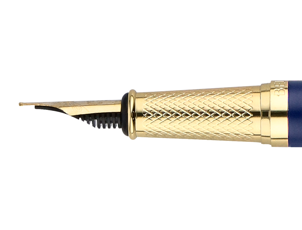 CANETA BELIUS SOIREE ALUMINIO DESENHO ART DECO AZUL MARINHO E DOURADO TINTA AZUL CAIXA DESIGN