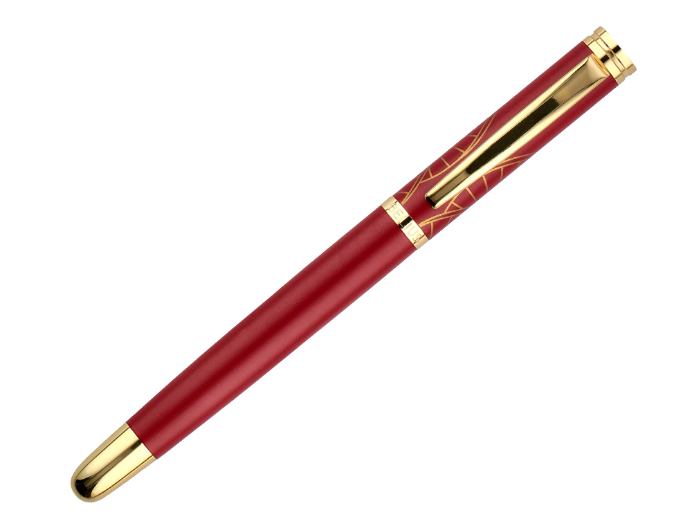 CANETA E ESTOJO BELIUS SOIREE DESENHO ART DECO BORDEAUX E DOURADO TINTA AZUL CAIXA DESIGN