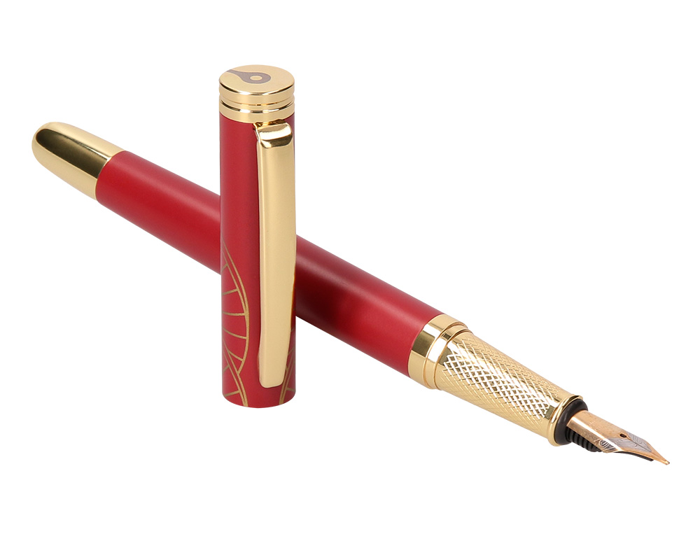 CANETA E ESTOJO BELIUS SOIREE DESENHO ART DECO BORDEAUX E DOURADO TINTA AZUL CAIXA DESIGN