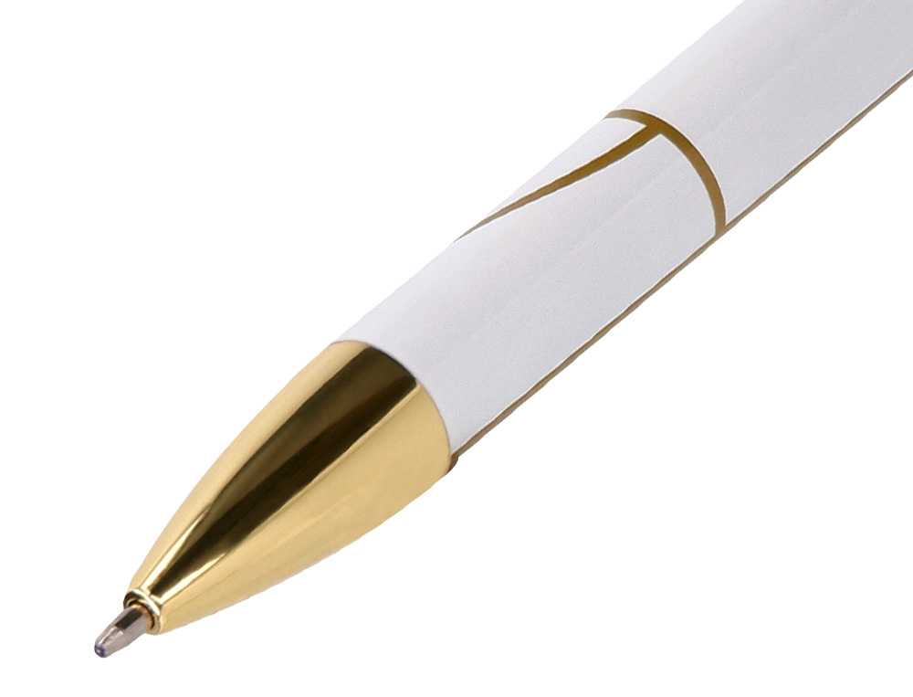 ESFEROGRAFICA BELIUS CARTE BLANCHE DESENHO BRANCO E DOURADO TINTA AZUL CAIXA DESIGN
