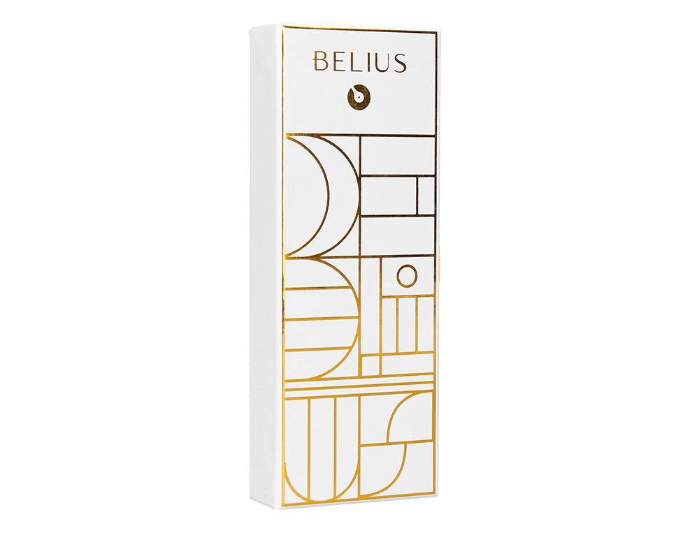 ESFEROGRAFICA BELIUS CARTE BLANCHE DESENHO BRANCO E DOURADO TINTA AZUL CAIXA DESIGN