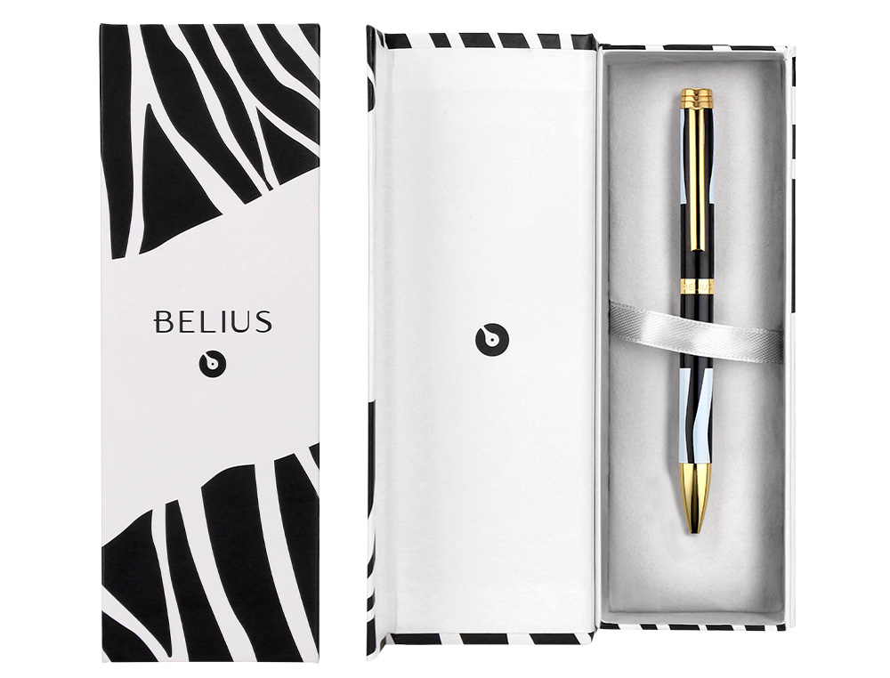 ESFEROGRAFICA BELIUS DUALITA CORPO PRETO DESENHO BRANCO TINTA AZUL CAIXA DESIGN