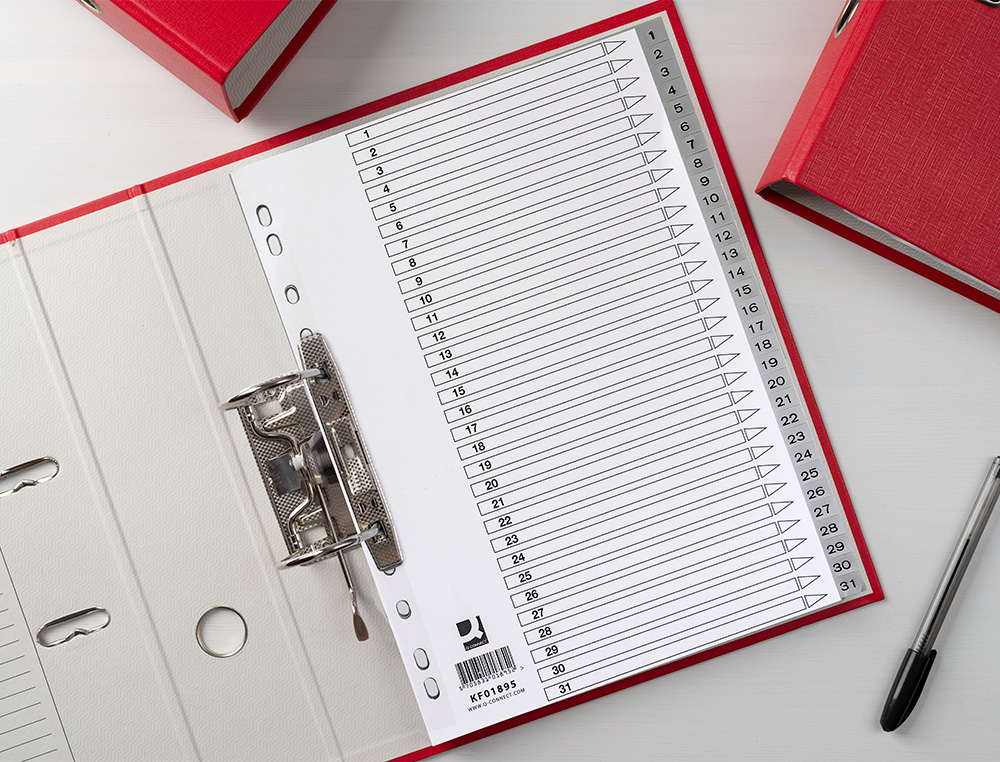 SEPARADOR NUMERICO Q-CONNECT PLASTICO 1-31 CONJUNTO DE 31 SEPARADORES DIN A4 MULTIPERFURADOS