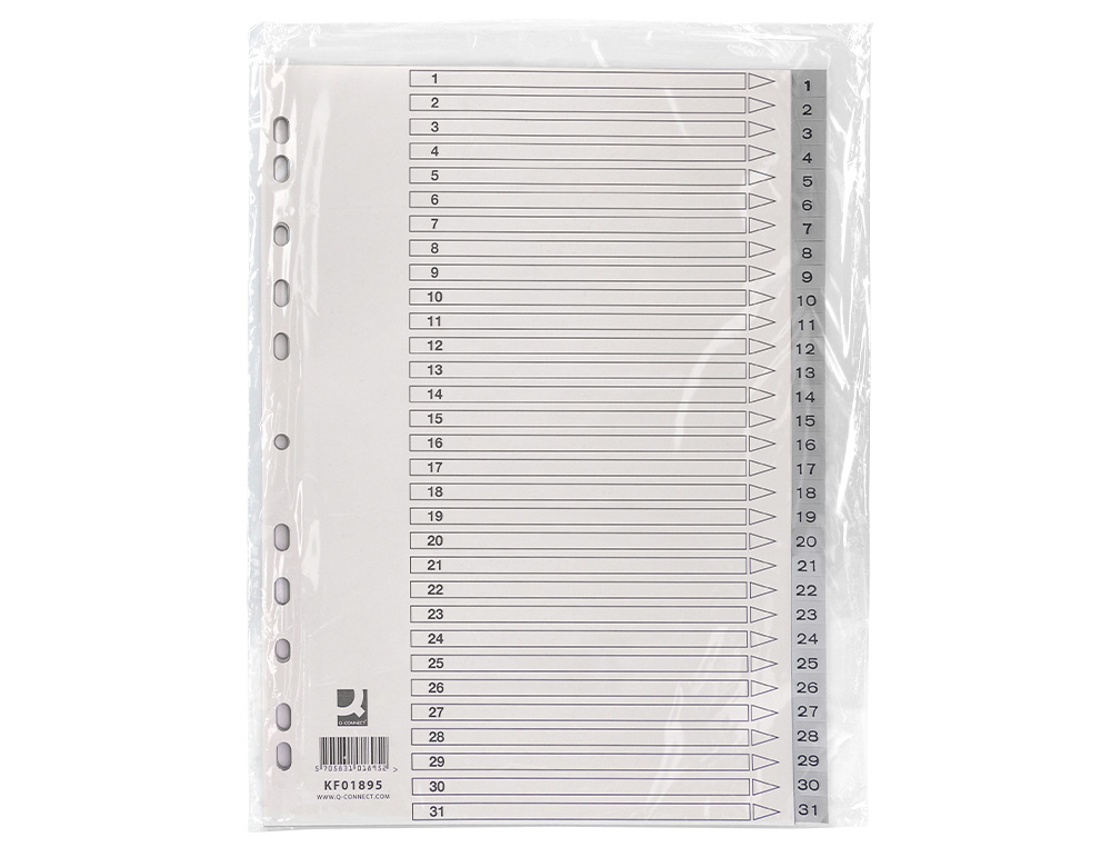 SEPARADOR NUMERICO Q-CONNECT PLASTICO 1-31 CONJUNTO DE 31 SEPARADORES DIN A4 MULTIPERFURADOS