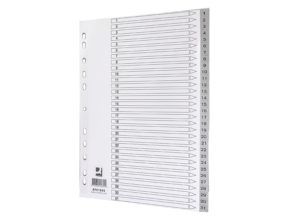 SEPARADOR NUMERICO Q-CONNECT PLASTICO 1-31 CONJUNTO DE 31 SEPARADORES DIN A4 MULTIPERFURADOS