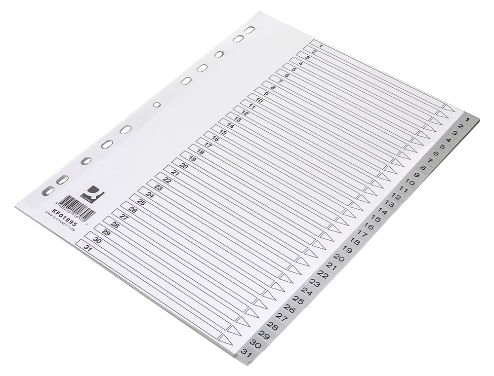 SEPARADOR NUMERICO Q-CONNECT PLASTICO 1-31 CONJUNTO DE 31 SEPARADORES DIN A4 MULTIPERFURADOS
