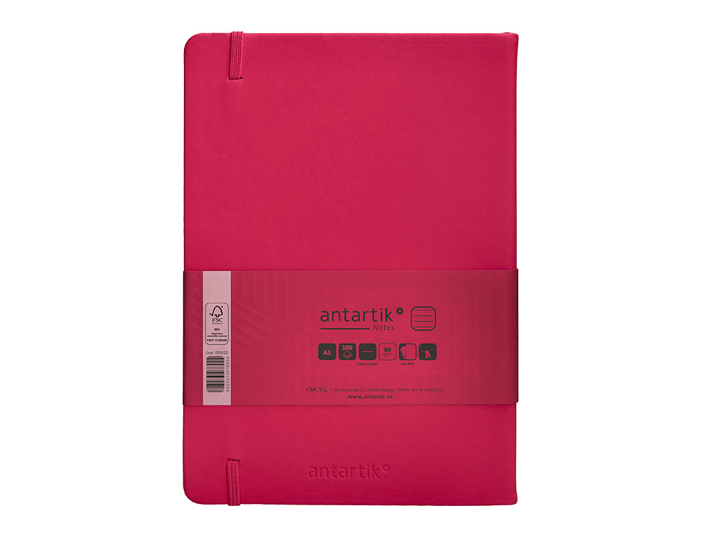 CADERNO COM ELASTICO ANTARTIK NOTES CAPA DURA A5 PAUTADO FUCSIA 100 FOLHAS 80 GR FSC
