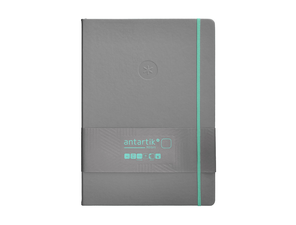 CADERNO COM ELASTICO ANTARTIK NOTES CAPA DURA A4 LISO CINZA E TURQUESA 100 FOLHAS 80 GR FSC