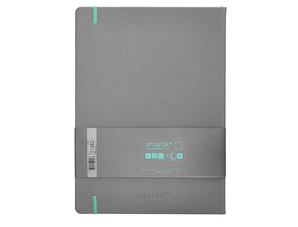 CADERNO COM ELASTICO ANTARTIK NOTES CAPA DURA A4 LISO CINZA E TURQUESA 100 FOLHAS 80 GR FSC