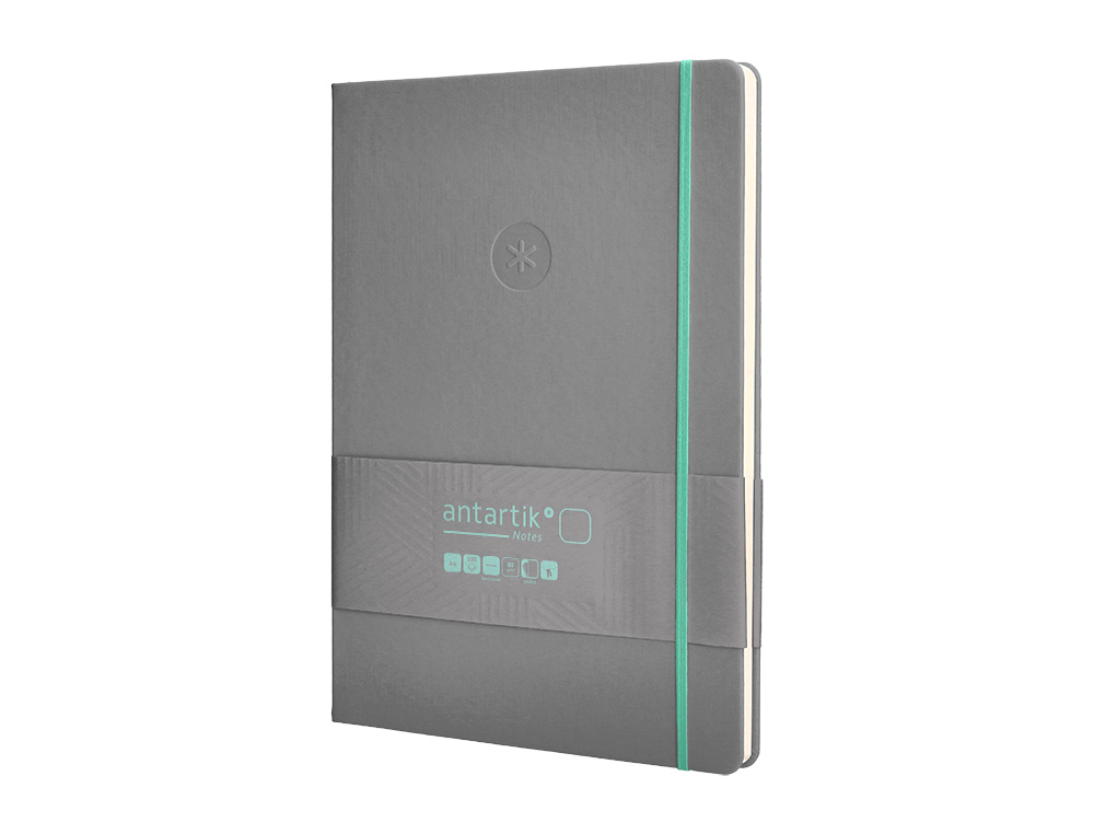 CADERNO COM ELASTICO ANTARTIK NOTES CAPA DURA A4 LISO CINZA E TURQUESA 100 FOLHAS 80 GR FSC