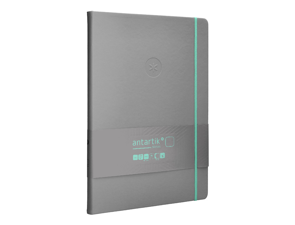 CADERNO COM ELASTICO ANTARTIK NOTES CAPA DURA A4 LISO CINZA E TURQUESA 100 FOLHAS 80 GR FSC