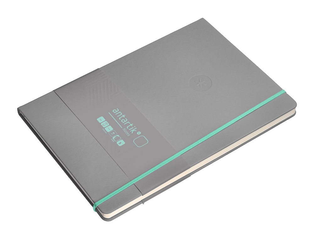 CADERNO COM ELASTICO ANTARTIK NOTES CAPA DURA A4 LISO CINZA E TURQUESA 100 FOLHAS 80 GR FSC