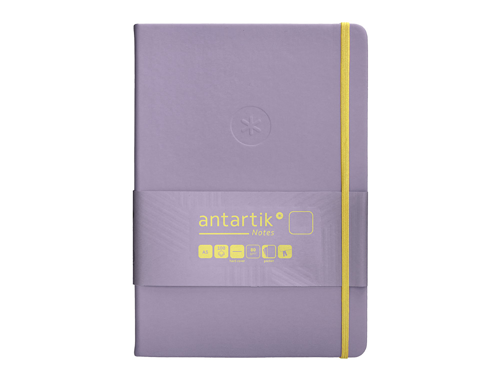 CADERNO COM ELASTICO ANTARTIK NOTES CAPA DURA A5 LISO ROXO E AMARELO 100 FOLHAS 80 GR FSC