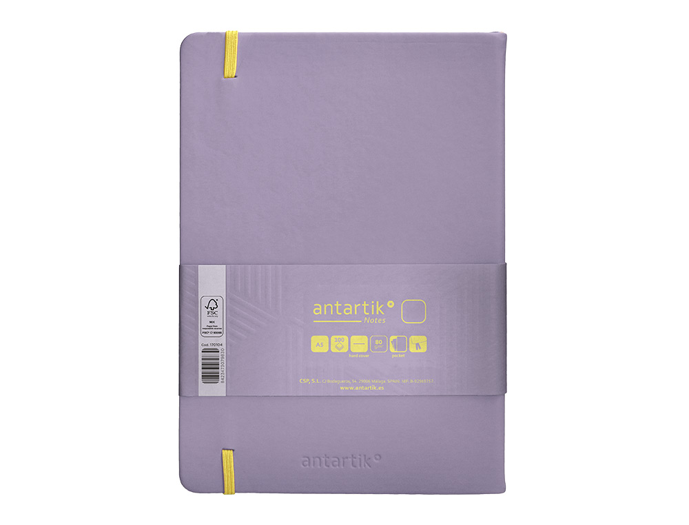 CADERNO COM ELASTICO ANTARTIK NOTES CAPA DURA A5 LISO ROXO E AMARELO 100 FOLHAS 80 GR FSC