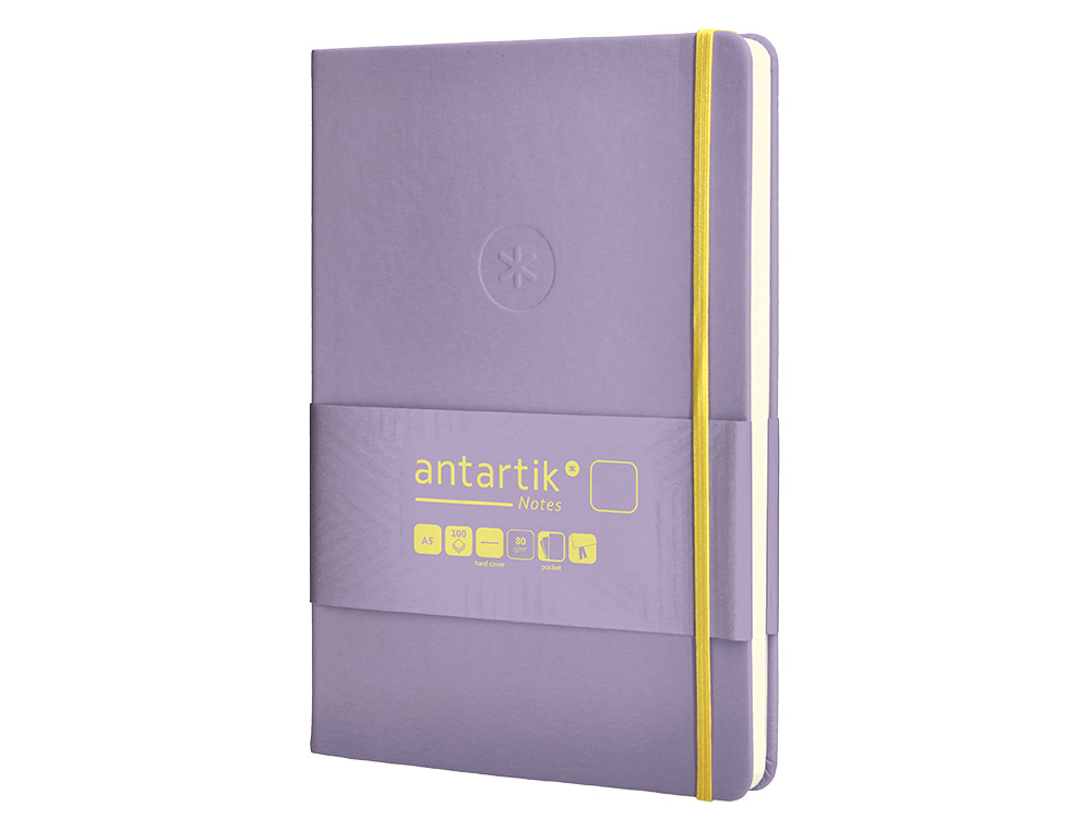 CADERNO COM ELASTICO ANTARTIK NOTES CAPA DURA A5 LISO ROXO E AMARELO 100 FOLHAS 80 GR FSC
