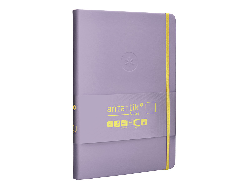 CADERNO COM ELASTICO ANTARTIK NOTES CAPA DURA A5 LISO ROXO E AMARELO 100 FOLHAS 80 GR FSC