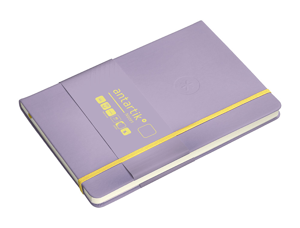CADERNO COM ELASTICO ANTARTIK NOTES CAPA DURA A5 LISO ROXO E AMARELO 100 FOLHAS 80 GR FSC