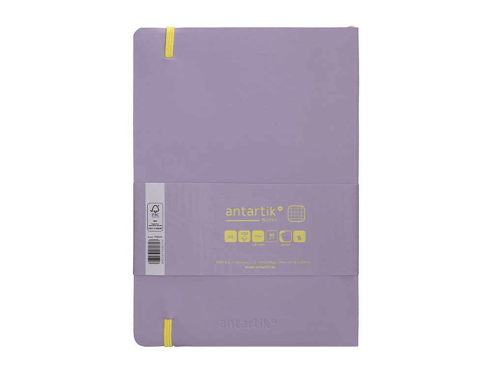 CADERNO COM ELASTICO ANTARTIK NOTES CAPA MOLE A5 QUADRICULADO ROXO E AMARELO 80 FOLHAS 80 GR FSC