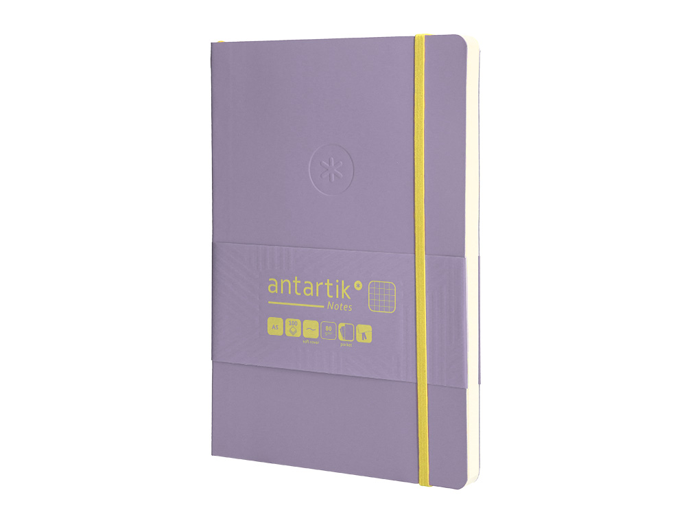 CADERNO COM ELASTICO ANTARTIK NOTES CAPA MOLE A5 QUADRICULADO ROXO E AMARELO 80 FOLHAS 80 GR FSC