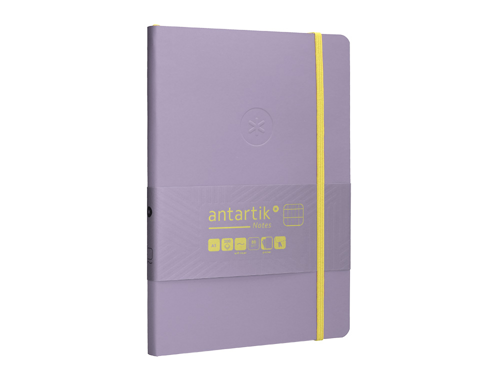CADERNO COM ELASTICO ANTARTIK NOTES CAPA MOLE A5 QUADRICULADO ROXO E AMARELO 80 FOLHAS 80 GR FSC