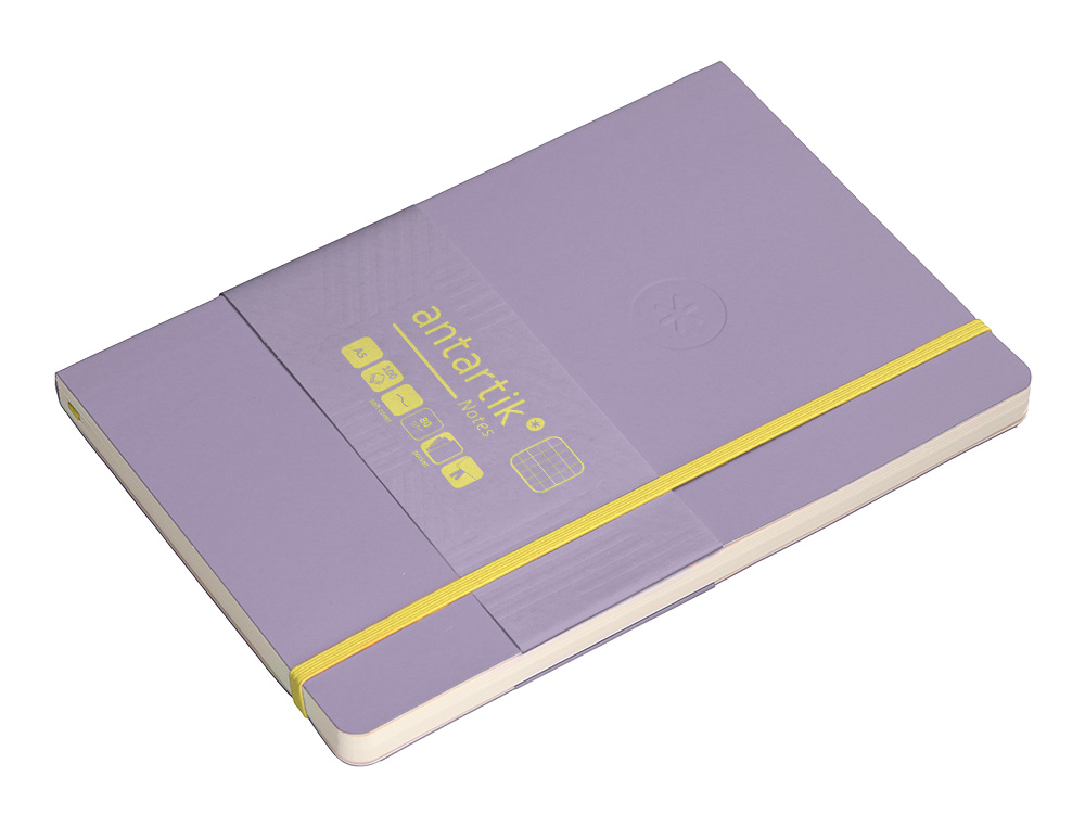 CADERNO COM ELASTICO ANTARTIK NOTES CAPA MOLE A5 QUADRICULADO ROXO E AMARELO 80 FOLHAS 80 GR FSC
