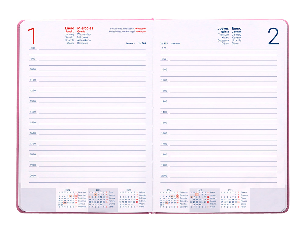 AGENDA ENCADERNADA LIDERPAPEL MYKONOS A5 2025 DIA PAGINA COR ROSA PAPEL 70 GR